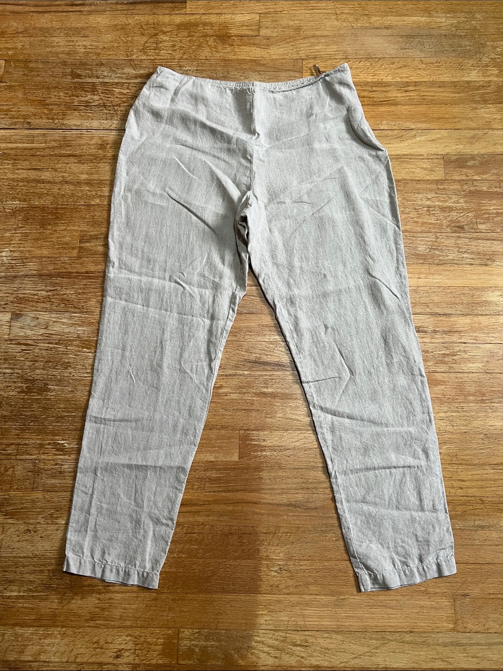 Eileen Fisher Linen Ankle Pants Side Zip size Large Tan